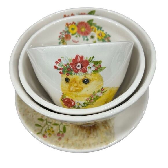 Grace Fine Ceramic Home Easter Animal & Flower Print Plate & Bowl 4Pc Set OS - Picture 2 of 11